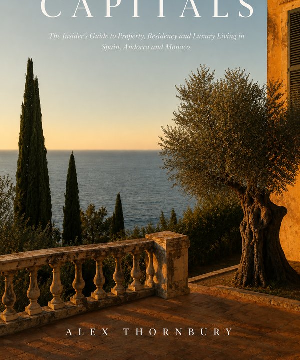 Mediterranean terrace at golden hour — the editorial style of Quiet Capitals